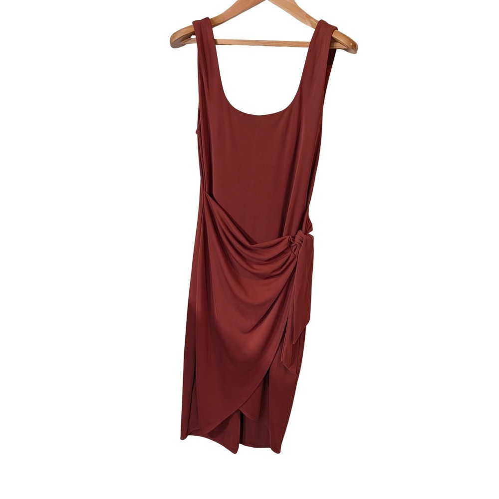 Express Womens Rust Brown Sleeveless Wrap Front Tie Side Sheath Dress Small